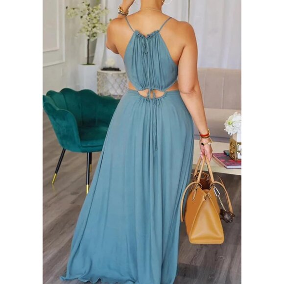 Women's Summer Spaghetti Strap Maxi Dress Boho Beach Vacation Sleeveless - Picture 3 of 5